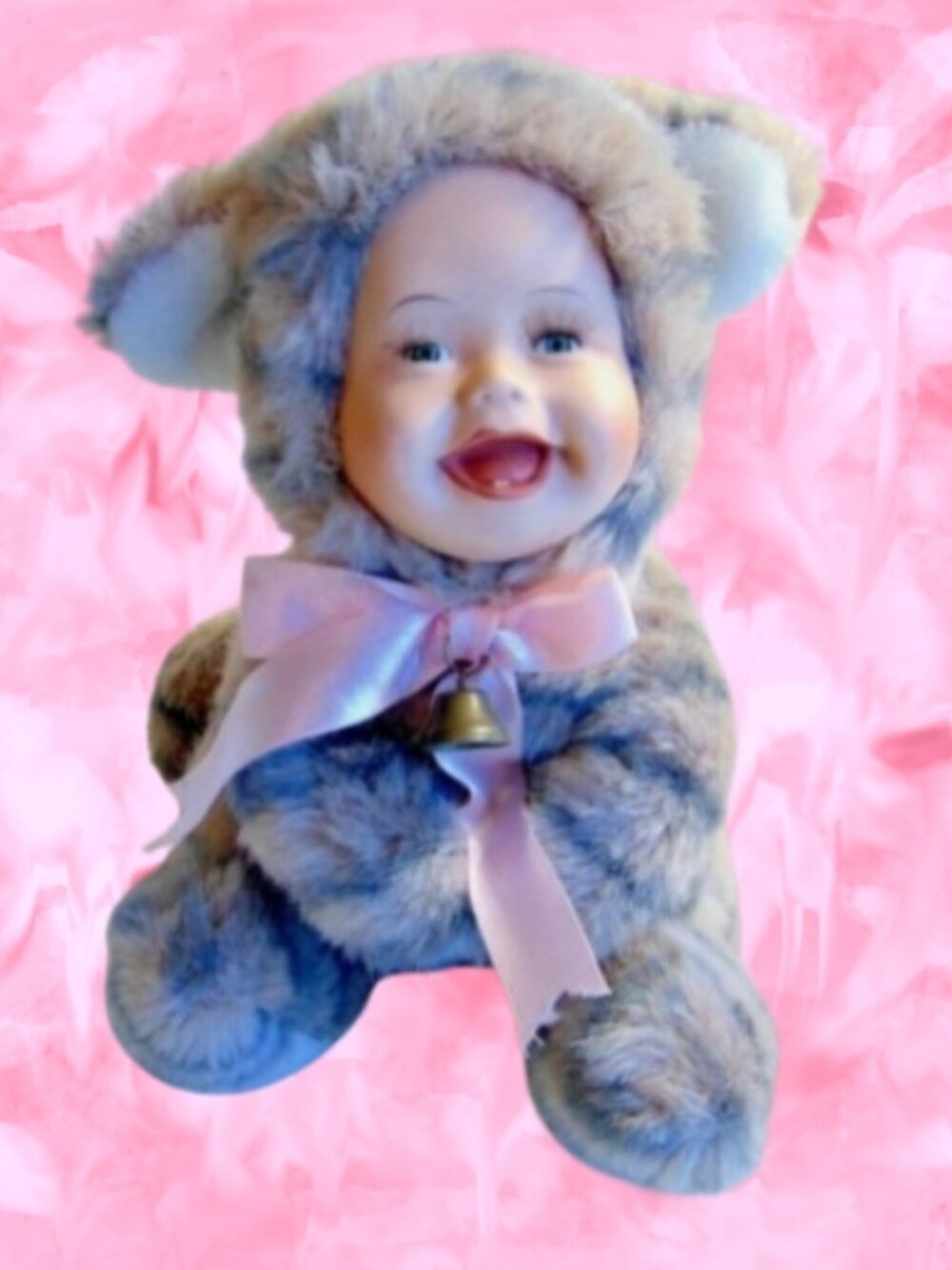 Vintage Geppeddo Cuddle Kids 10" Lamb Plush Doll w/Porcelain Face Fairycore